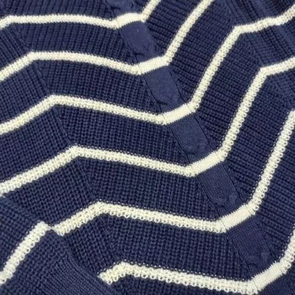 Crown & Ivy Women's Crochet Sweater Blue with White Stripes size XS - Picture 6 of 14